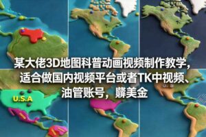 某大佬3D地图科普动画视频制作教学，适合做国内视频平台或者TK中视频、油管账号，賺美金-麦资源网