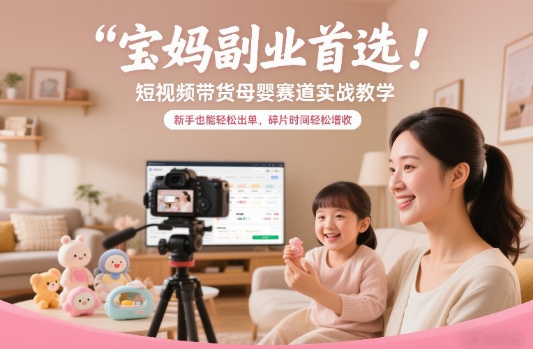 宝妈副业*！短视频带货母婴赛道实战教学，新手也能轻松出单，碎片时间轻松增收