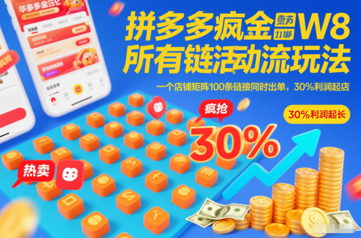 拼多多疯狂活动流玩法，*链接全部打标，一个店铺矩阵100条链接同时出单，30%利润起店