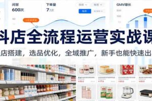 抖店全流程运营实战课：开店搭建，选品优化，全域推广，新手也能快速出单（更新）-麦资源网