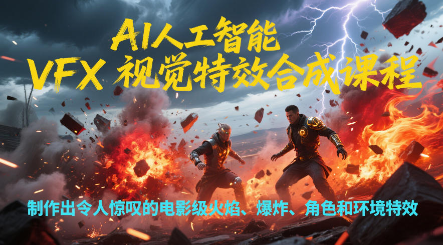 AI人工智能VFX视觉*合成课程，制作出令人惊叹的电影级火焰、*、角色和环境*