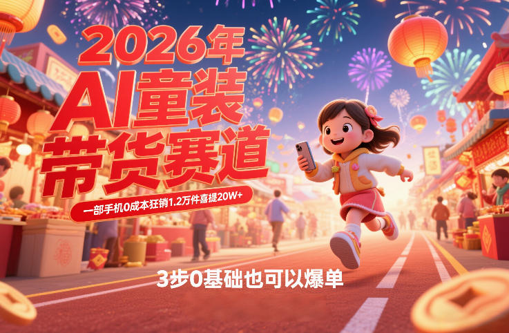 AI童装新春带货赛道，一部手机*狂销1.2万件喜提20W+，3步0基础也可以爆单