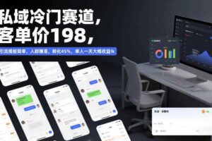 私域冷门赛道，客单价198，引流模板简单，人群精准，转化45%，单人一天大概收益1k-麦资源网