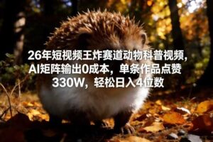 26年短视频王炸赛道动物科普视频，AI矩阵输出0成本，单条作品点赞330W，轻松日入4位数-麦资源网