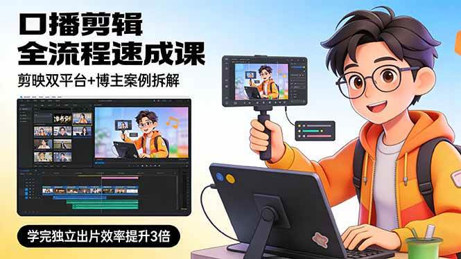 图片[1]-（17420期）口播剪辑全流程速成课，剪映双平台+博主案例拆解，学完独立出片效率提升3倍