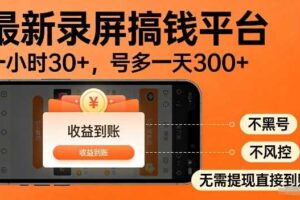 录屏搞钱实操项目！一小时30+，多号日入3张，不风控不黑号，稳賺无压力【揭秘】-麦资源网
