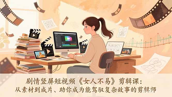 图片[1]-（17305期）剧情竖屏短视频《女人不易》剪辑课：从素材到成片、助你成为能驾驭复杂故事的剪辑师