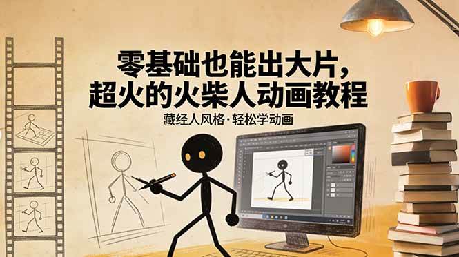 图片[1]-（17464期）零基础也能出大片，超火的火柴人动画教程（藏经人风格）