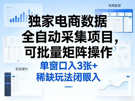 *电商数据全自动采集项目，可批量矩阵操作，单窗口日入3张+，稀缺玩法闭眼入【揭秘】