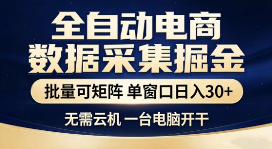 *电商数据全自动采集项目，批量可矩阵，单窗口轻松日入3张+【揭秘】