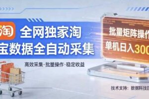 全网独家，淘宝数据全自动采集项目，批量可矩阵，单机轻松日入300【揭秘】-麦资源网