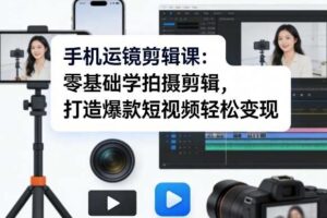 手机运镜剪辑课：零基础学拍摄剪辑，打造爆款短视频轻松变现-麦资源网