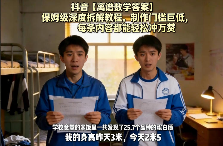 抖音【离谱数学*】保姆级*拆解教程，制作门槛巨低，每条内容都能轻松冲万赞，附详细步骤