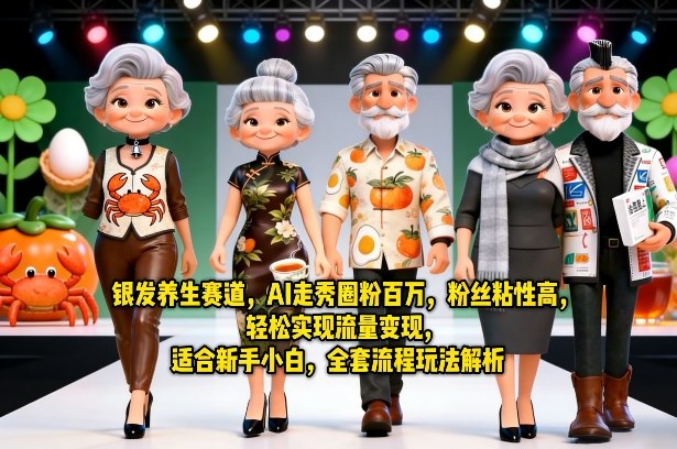 银发*赛道，AI走秀圈粉百万，粉丝粘性高，轻松实现流量变现，适合新手小白，全套流程玩法解析