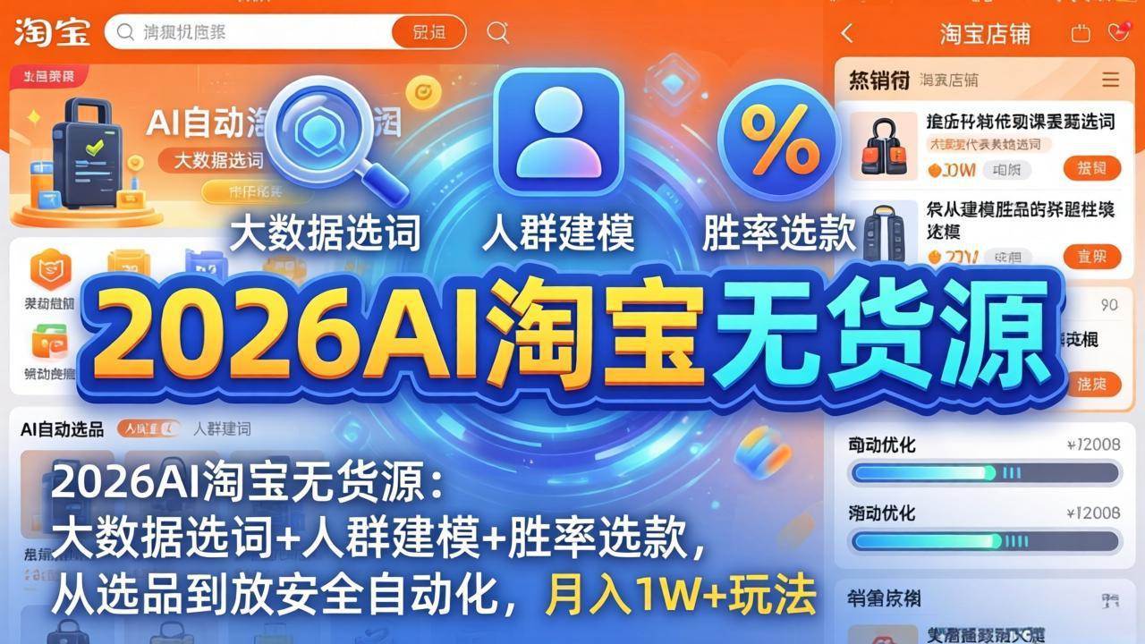 图片[1]-（17812期）2026AI淘宝无货源：大数据选词+人群建模+胜率选款，从选品到放大全自动化，月入1W+玩法