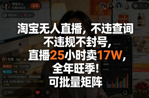 淘宝无人直播，不*不封号，直播25小时卖17W，全年旺季！可批量矩阵【揭秘】