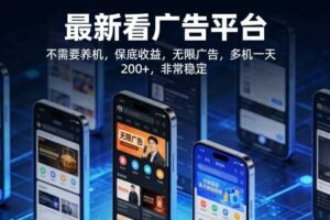 最新看广告平台，不需要养机，保底收益，无限广告，多机一天200+，非常稳定【揭秘】-麦资源网