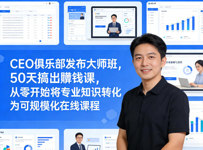 CEO俱乐部发布大师班，50天搞出賺钱课，从零开始将*知识转化为可规模化在线课程