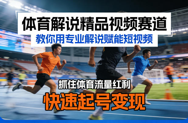 体育解说精品视频赛道，教你用*解说赋能短视频，抓住体育流量红利，快速起号变现