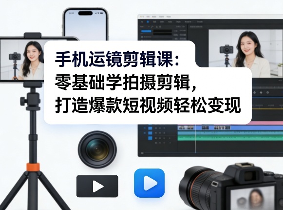 手机运镜剪辑课：零基础学拍摄剪辑，打造*短视频轻松变现