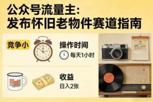 公众号流量主之发布怀旧老物件赛道，竞争小，每天操作1小时，日入2张-麦资源网