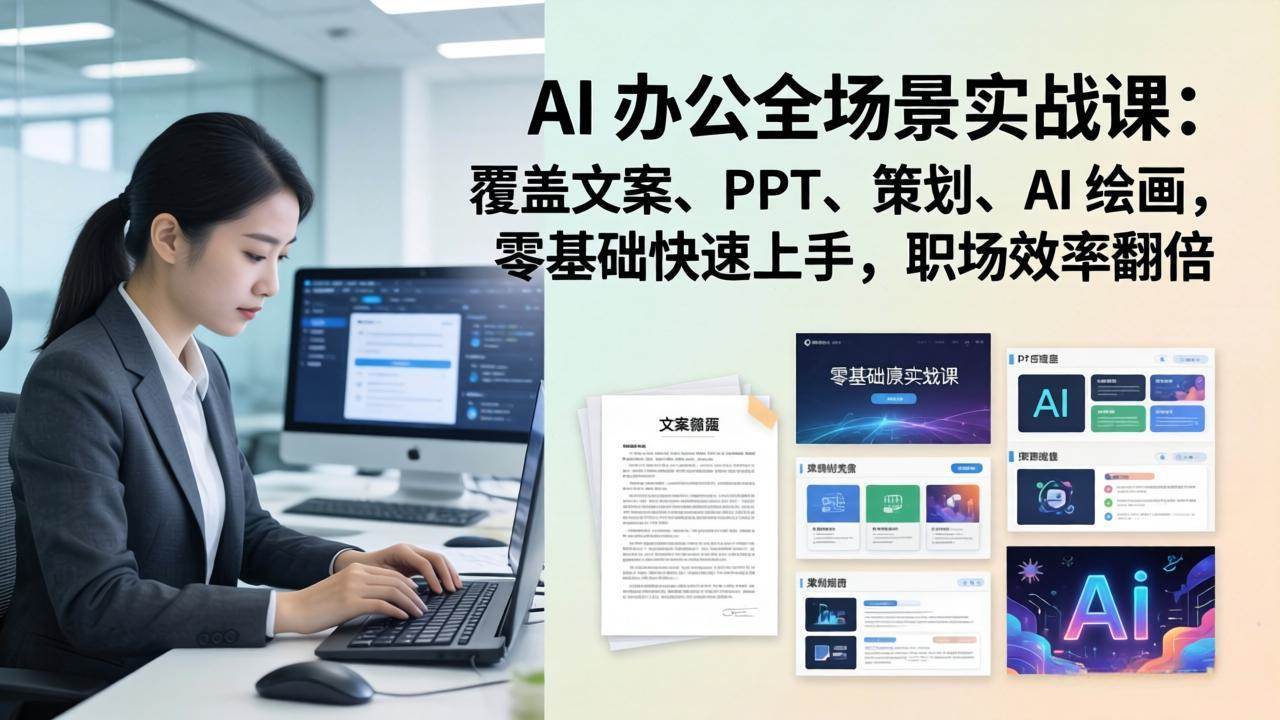 图片[1]-（17732期） AI 办公全场景实战课：覆盖文案、PPT、策划、AI 绘画，零基础快速上手，职场效率翻倍