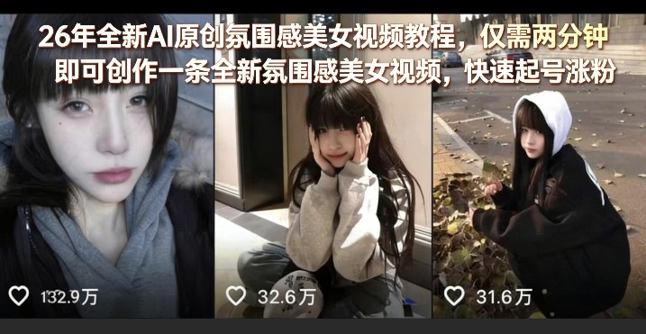 26年全新AI原创氛围感*教程，仅需两分钟即可创作一条全新氛围感*，快速起号涨粉