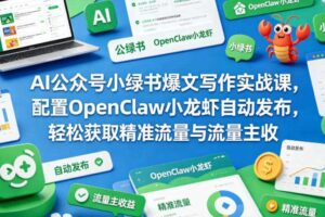AI公众号小绿书爆文写作实战课，配置OpenClaw小龙虾自动发布，轻松获取精准流量与流量主收益-麦资源网