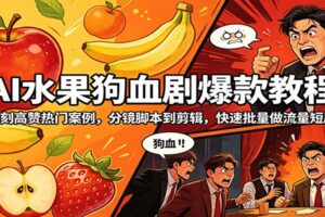 AI水果狗血剧爆款教程：复刻高赞热门案例，分镜脚本到剪辑，快速批量做流量短剧-麦资源网