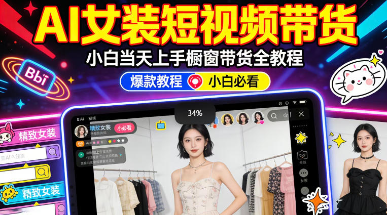 AI女装短视频橱窗带货：小白零门槛当天上手，高佣金*轻松賺！