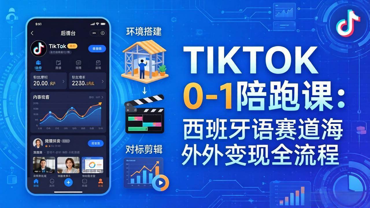 图片[1]-（17908期）TIKTOK 0-1 陪跑课：从环境搭建到刷对标剪辑，西班牙语赛道海外变现全流程
