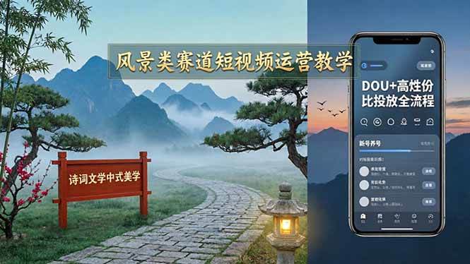 图片[1]-（17992期）风景类赛道短视频运营教学：诗词文学中式美学，新号养号对标账号定位，DOU+高性价比投放全流程