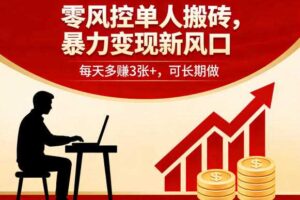 零风控单人搬砖，暴力变现新风口，每天多賺3张+，可长期做【揭秘】-麦资源网