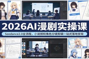 2026AI漫剧实操课：Seedance2.0全流程，小说授权角色分镜剪辑一站式落地变现-麦资源网