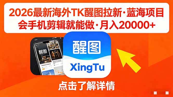 图片[1]-（18112期）26年最新海外Tk醒图拉新，蓝海项目，会手机剪辑就可以做，月入20000＋