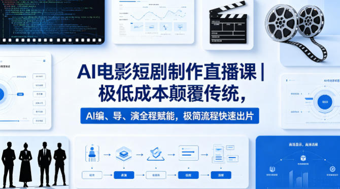 AI电影短剧制作直播课｜极低成本*传统，AI编、导、演全程赋能，极简流程快速出片