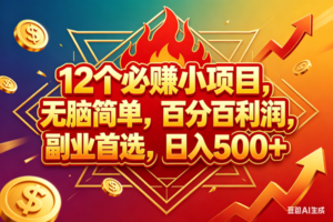 （18272期）12个必赚钱的小项目，百分百赚米，无脑简单，副业首选，日入600+-麦资源网