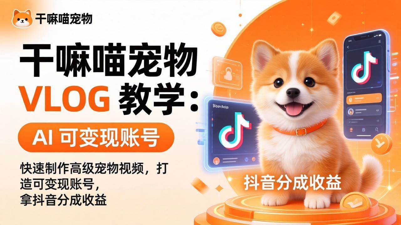 图片[1]-（17888期）干嘛喵宠物 VLOG 教学：AI 快速制作高级宠物视频，打造可变现账号，拿抖音分成收益