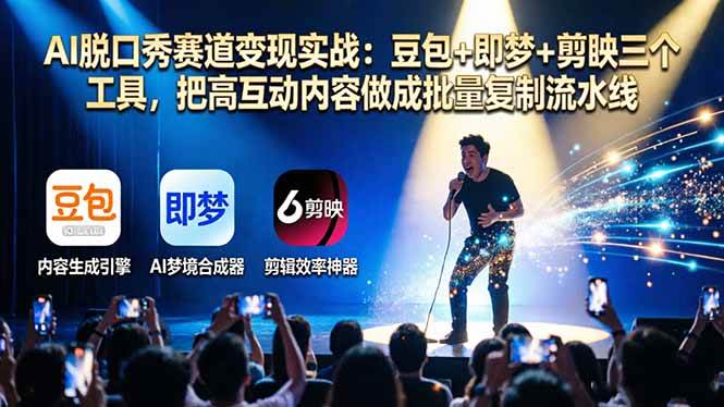 图片[1]-（17990期）AI脱口秀赛道变现实战：豆包+即梦+剪映三个工具，把高互动内容做成批量复制流水线
