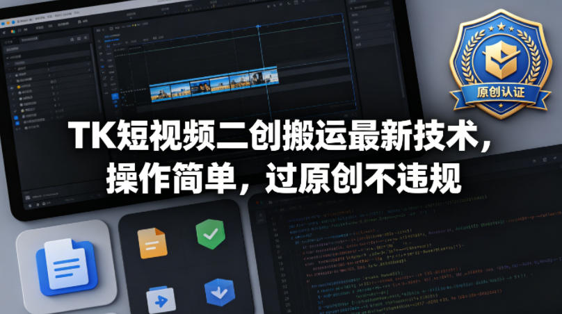 TK短视频二创搬运*技术，操作简单，过原创不*