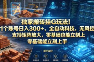 独家搬砖挂G玩法！1个账号日入300+，全自动科技，无风控支持矩阵放大，零基础也能立刻上手【揭秘】-麦资源网