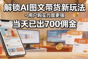 解锁ai图文带货新玩法+用户购买力度更强，当天已出700佣金，详细拆解-麦资源网