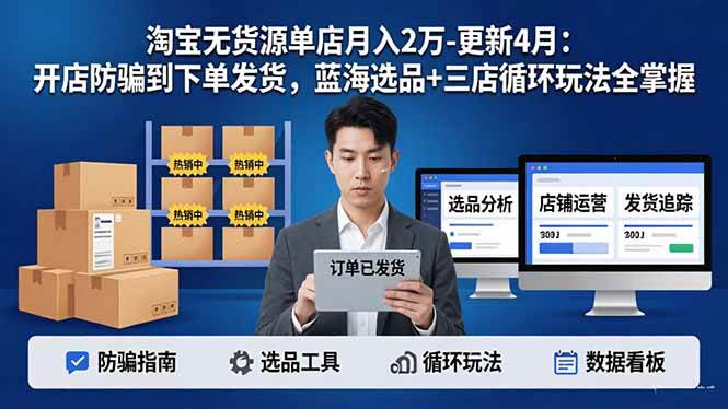 图片[1]-（18188期）淘宝无货源5.0单店月入2万-更新4月：开店防骗到下单发货，蓝海选品+三店循环玩法全掌握