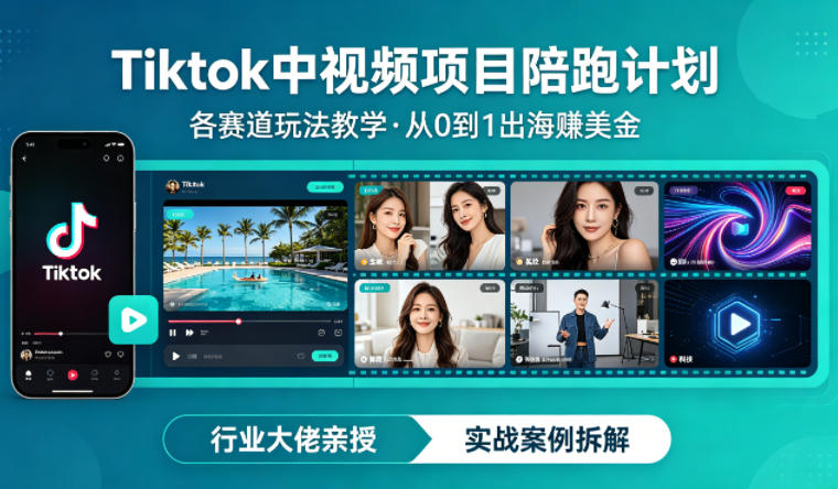 某大佬的Tiktok中视频项目陪跑，涵盖TK各个赛道玩法教学，从0到1出海賺美金