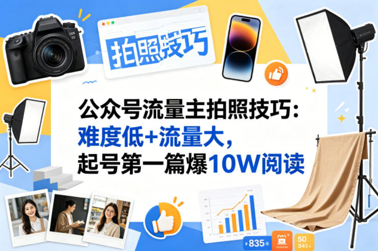 公众号流量主之拍照技巧赛道，难度低+流量大，起号*篇就爆了10w阅读