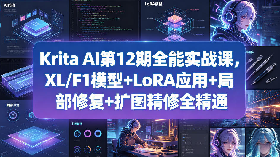Krita AI*2期全能实战课，XL/F1模型+LoRA应用+局部*+扩图精修全精通