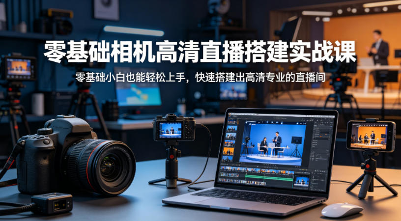 零基础相机高清直播间搭建实战课，小白也能轻松上手，快速搭建出高清*的直播间
