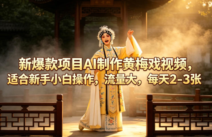 新*项目AI制作黄梅戏视频，适合新手小白操作，流量大，每天2-3张