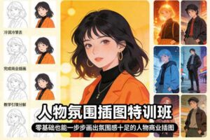 人物氛围插图特训班，零基础也能一步步画出氛围感十足的人物商业插图-麦资源网