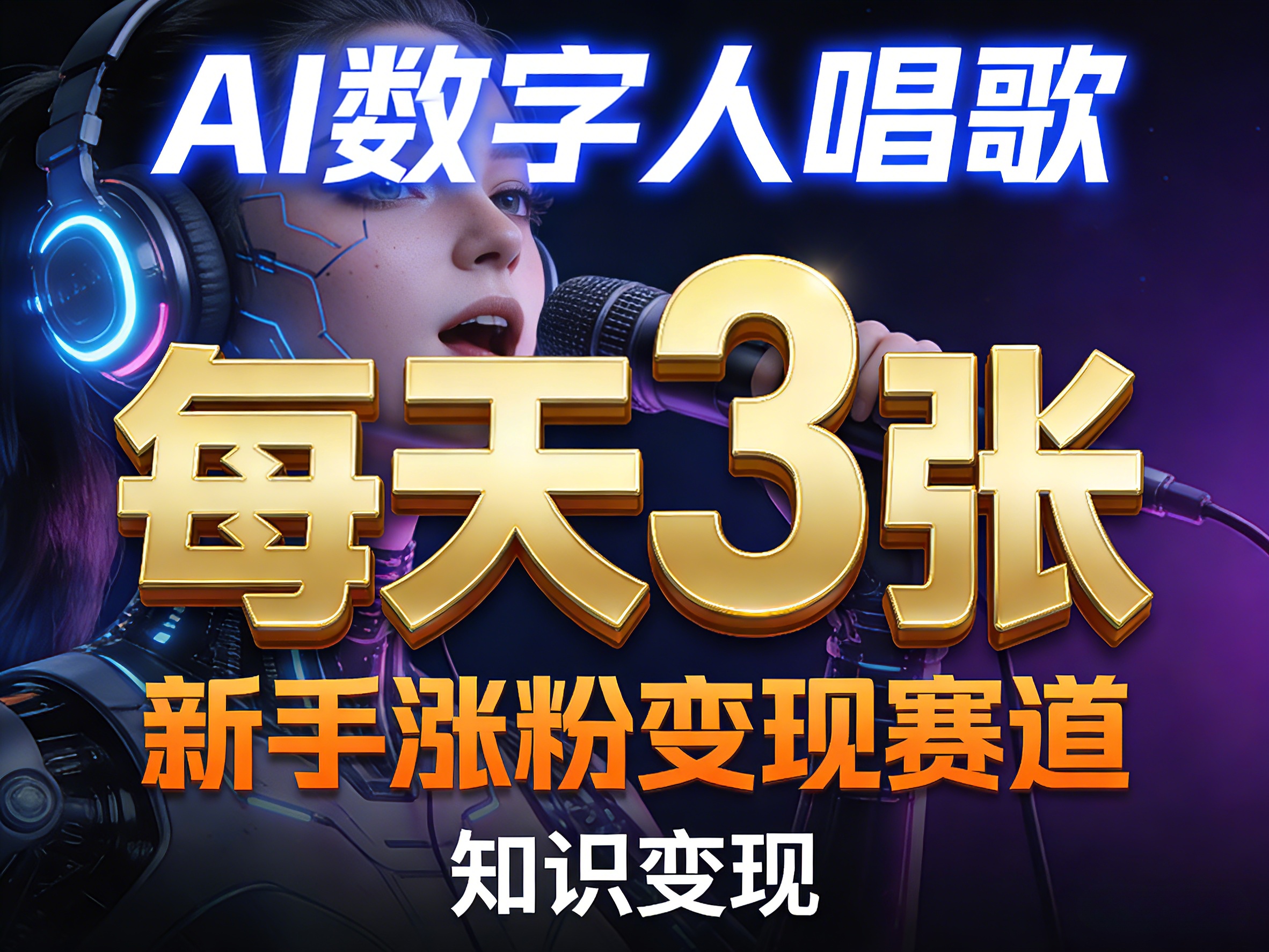 AI数字人唱歌，新手涨粉变现赛道，每天3张和知识付费，副业*